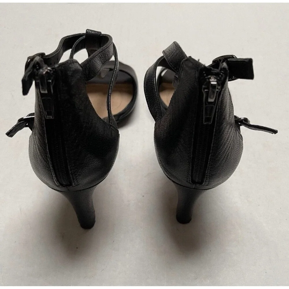 Clarks Adriel Pearl Black Leather T-Strap Kitten Heel Sandals Womens 10M